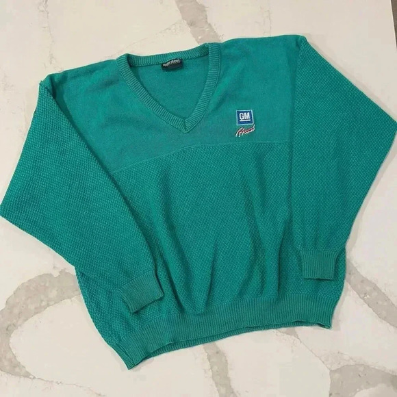 Vintage Outer Reef Activewear GM Proud 80s/90s Teal Blue Knit Sweater Men’s 1X - Picture 1 of 5